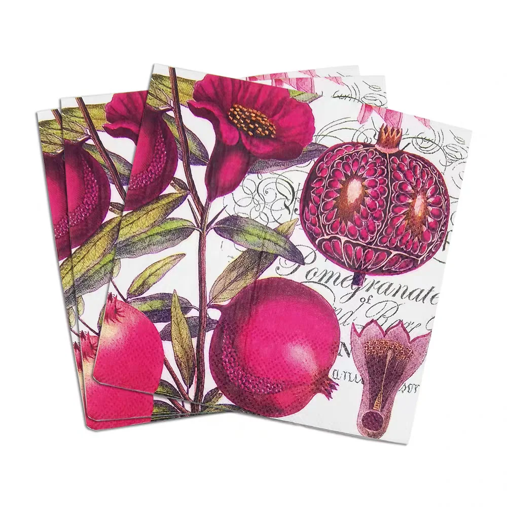 20 Count Vintage Pomegranate Printed Cocktail Paper Napkins, Table Decors for Afternoon Tea, Picnics & Christmas Parties, Crafts - view 4