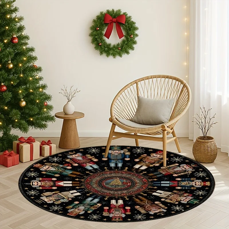 Soft Circle Rug Luxury Poinsettia Flower Print Carpet Flannel Soft Warm Winter Floral Art Living Room Placement
