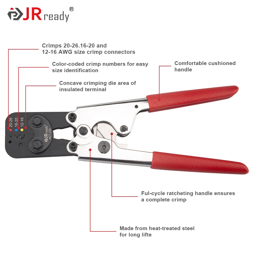 JRready ST2154 TOOL KIT: ACT-232(RED) (GMT232 M22520/37-01 AD-1377 Equivalent) Crimp Tool with G411 Go-nogo Gage (M22520/39-01)