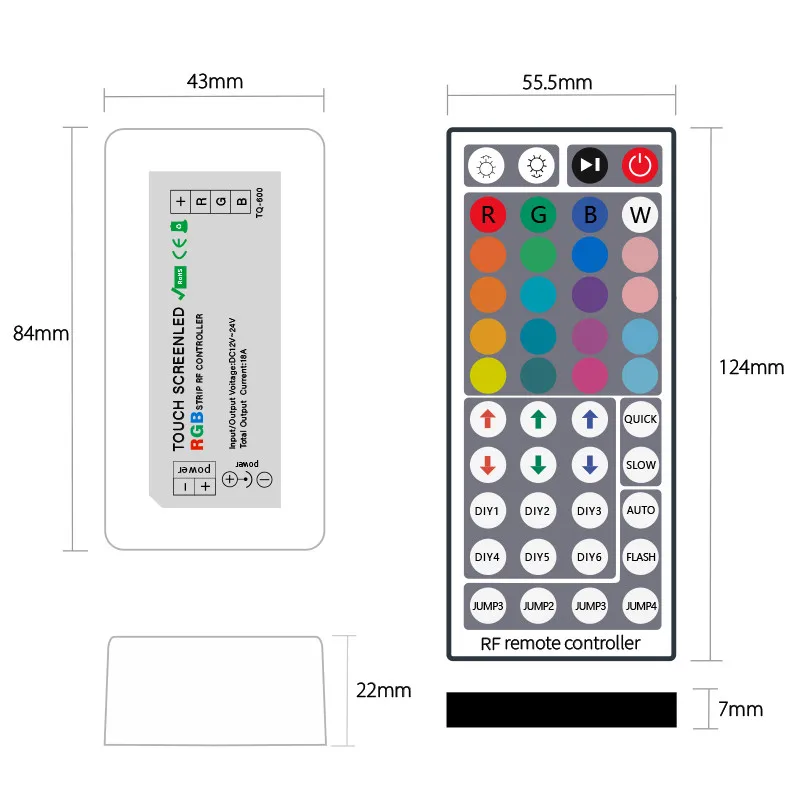 Contrôleur de bande lumineuse LED RVB coloré, gradateur, RF, RVB, clé rf44