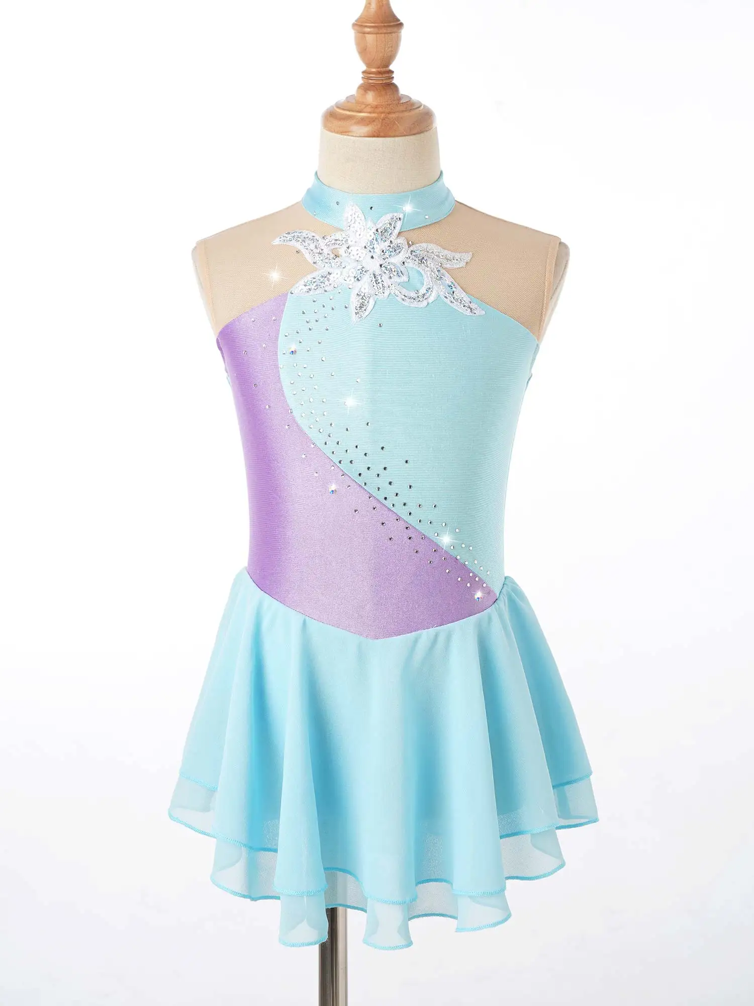 Kids Girls Ballet Dance Dress Sequins Gymnastics Leotard Figure Ice Skating Dancewear Sleeveless Ballet Performance Costume 2022