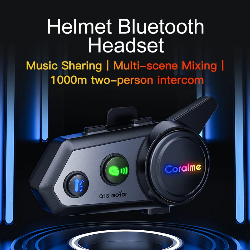 

Q18 Motorcycle Helmet Intercom Bluetooth 5.0 Interphone 1000M for 2 Riders Waterproof Motorcycle Wireless Intercommunication