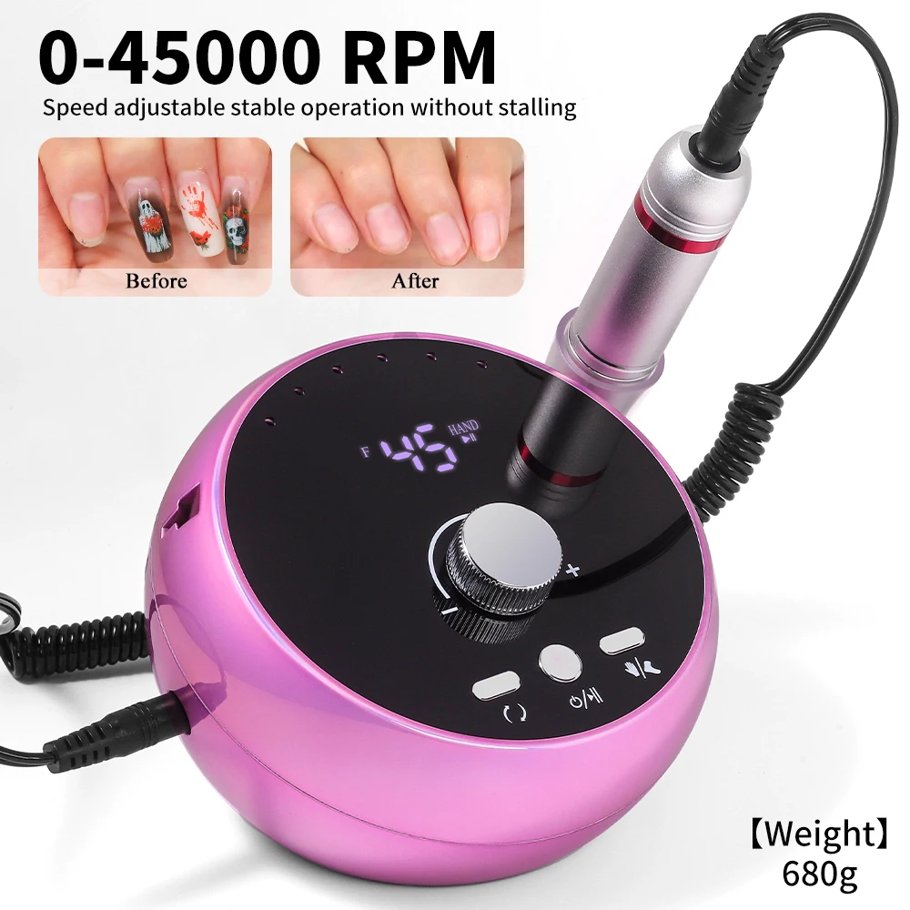 Trapano professionale per Manicure 45000 giri/min trapano elettrico per unghie bianco rosa viola levigatrice per unghie Gel rimuovi cuticole