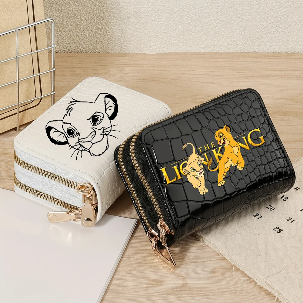 

Кошелек женский из искусственной кожи «Король Лев» с двойной молнией, модный короткий картхолдер с большой вместимостью для монет