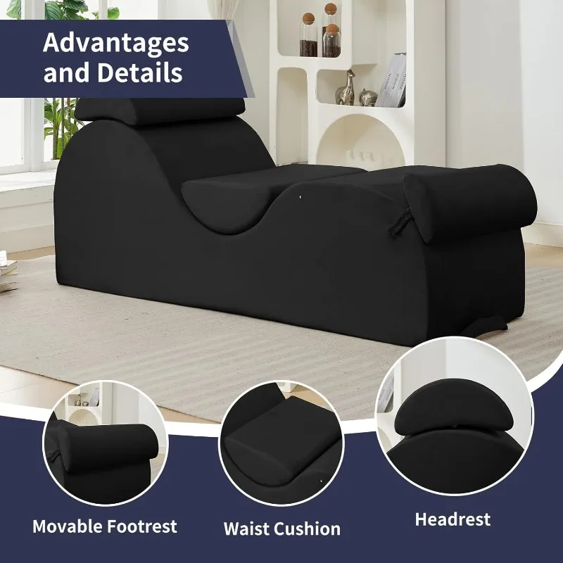 Black Suitable for Exercise Yoga Lounge Chair with Headrest A31 Movable Foot Pad Sponge Cushion