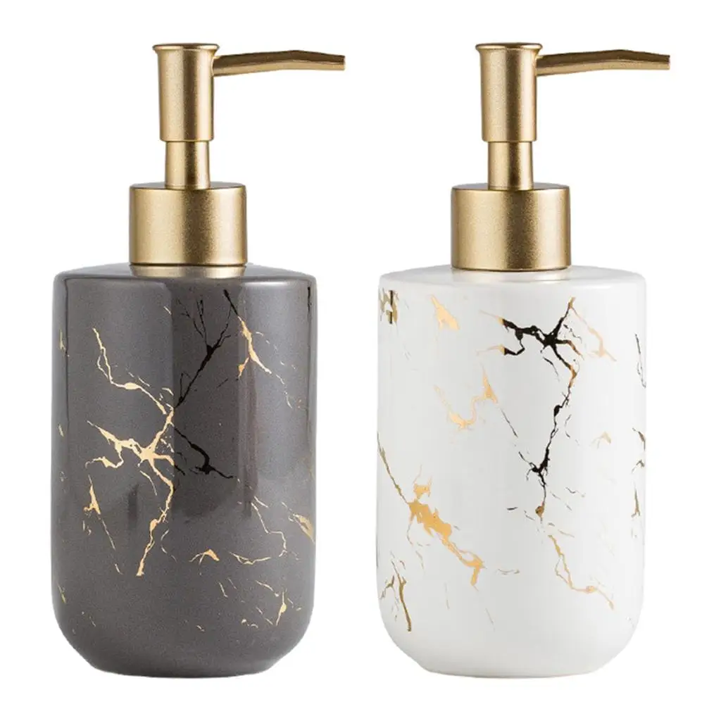 Empty Refillable Ceramic Soap Dispenser 300ml Marble Pattern Liquid Soap Pump Bottle Holder for Kitchen Laundry Room Accs