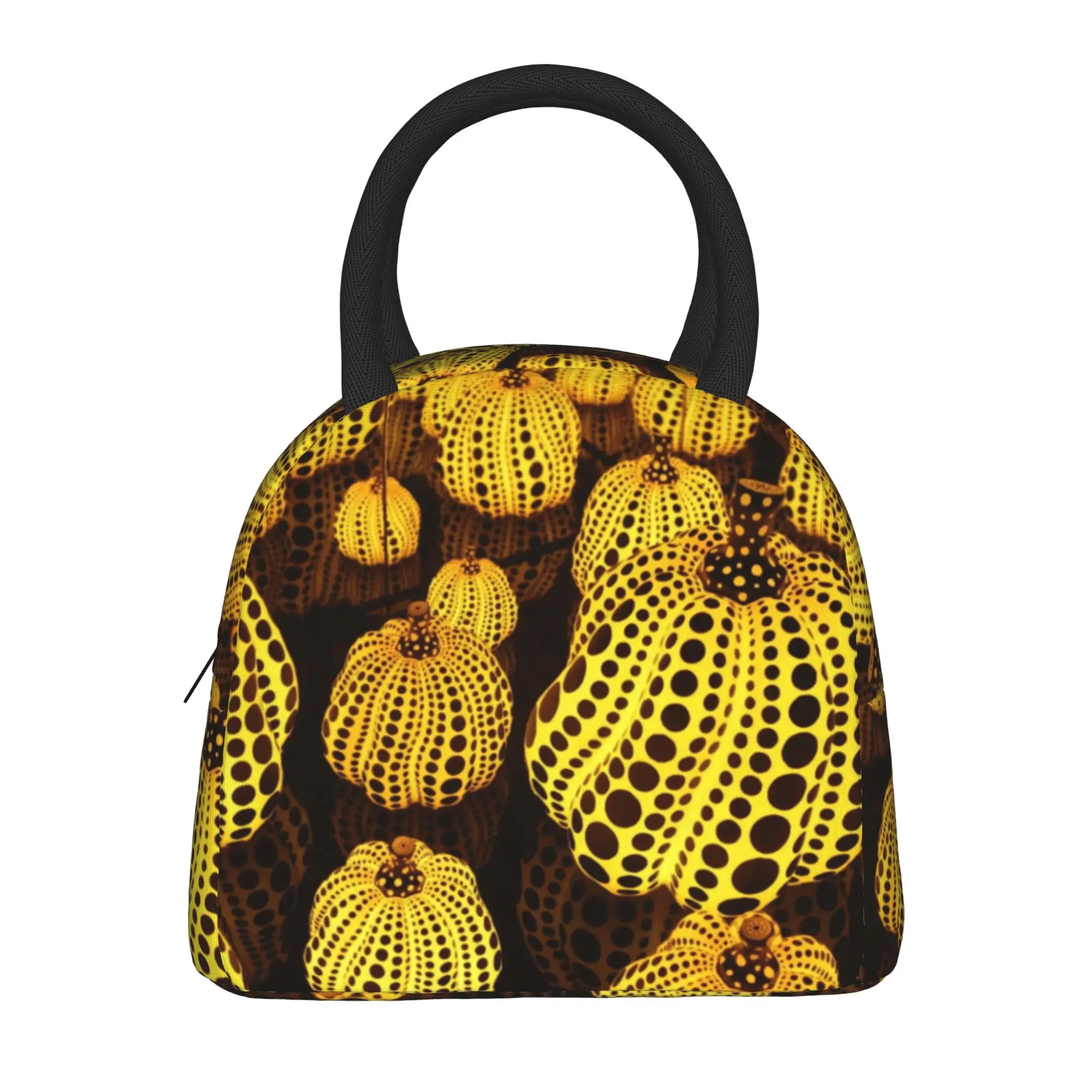 pumpkin Insulated Lunch Bags Cooler Bag Meal Container Yayoi Kusama Art Abstract Dots Pumpkin Polka Pop Aesthetic Tote Lunch Box
