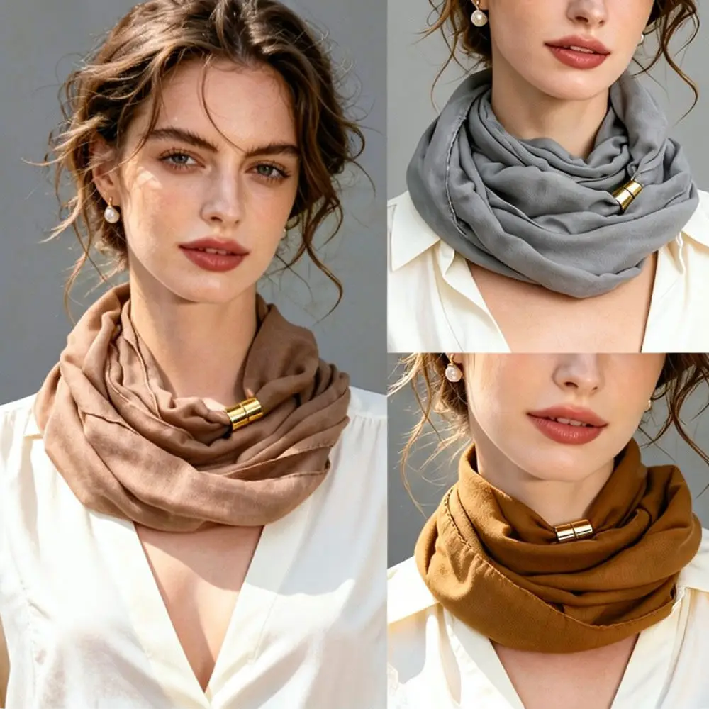 Thin Women Neck Scarf Magnetic Closure Fashion Solid Shawl Lightweight Breathable Headgear Casual Elegant Daily Accessory