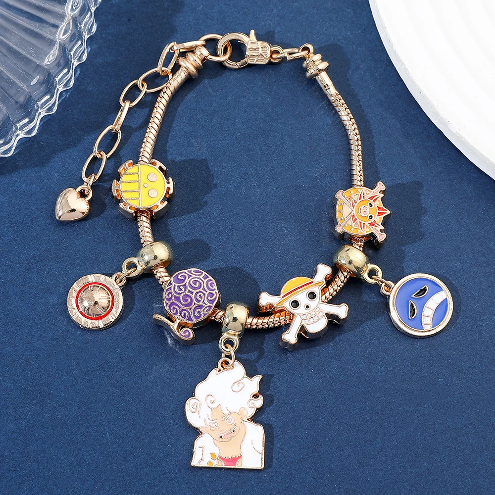 Anime bracelet, figurine, Straw Hat Luffy pirate bead chain, DIY pendant bracelet, birthday party gift for girls view 2