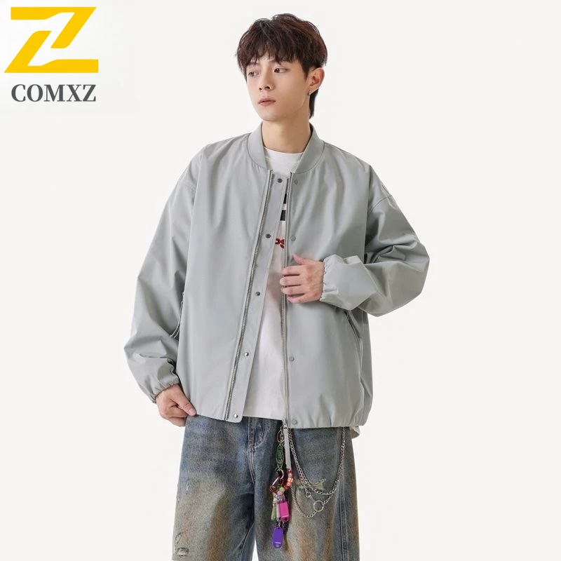 

COMXZ Мужская куртка Повседневный бейсбольный воротник Легкая ветровка в американском стиле Однотонное удобное легкое осеннее пальто