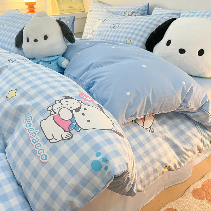 New Cartoon Sanrio Hello Kitty Cotton Four-piece Cotton Bed Sheet Cover Spring Cinnamon Dog Bed Cover Beautiful Cute Accessories