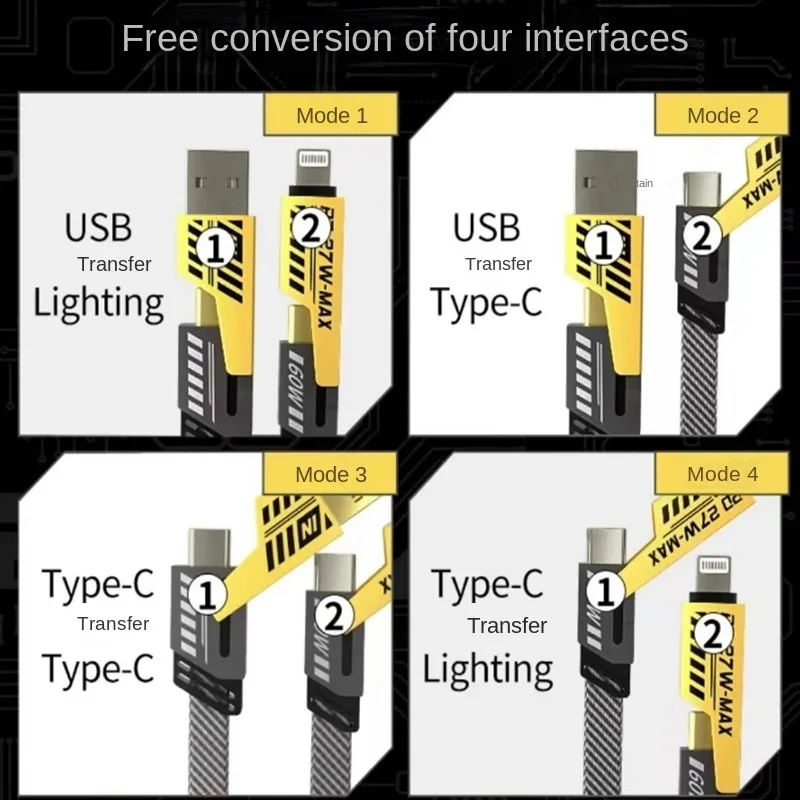 Data Cable Four in One Super Fast Charging PD27W Charging Dual Type-c65W Fast Charging Cable Multifunctional