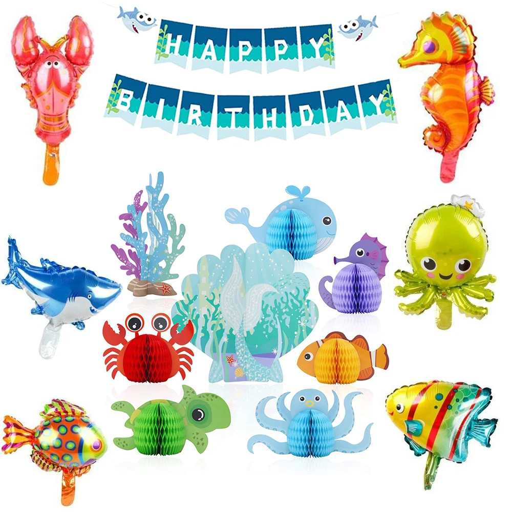 

Ocean Party Decorations Boy Girl Birthday Decorations Happy Birthday Banner Ocean Animal Balloon Marine Life Honeycomb Ornaments