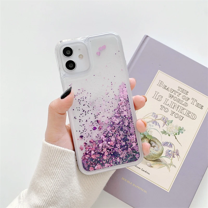 Colorful glitter quicksand simple phone case for iphone 15 16 17 pro max  plus water liquid phone cover para el iphones 14 fundas - AliExpress