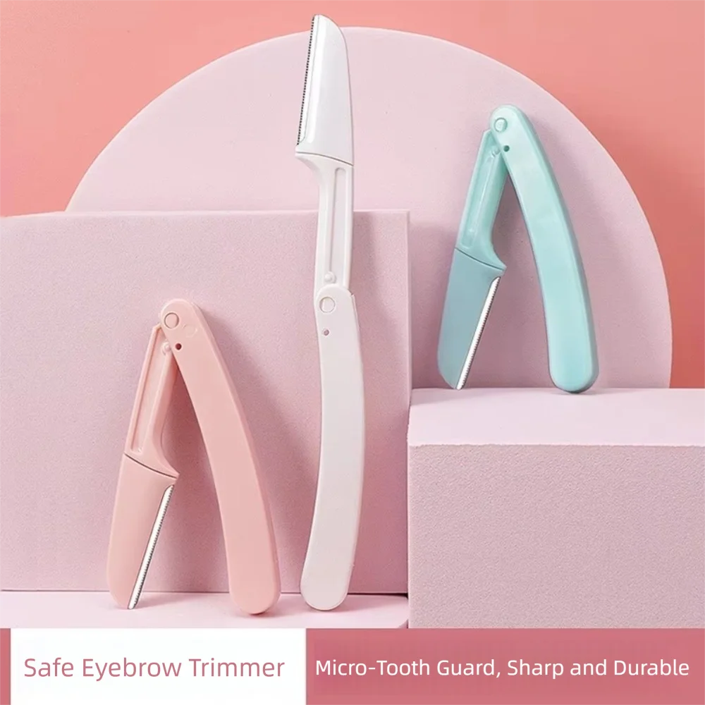 Professional Safe Folding Dermaplaning Tool for Face 3pcs Set Portable Anti-Scratch Razor Eyebrow Trimmer Beauty Routine