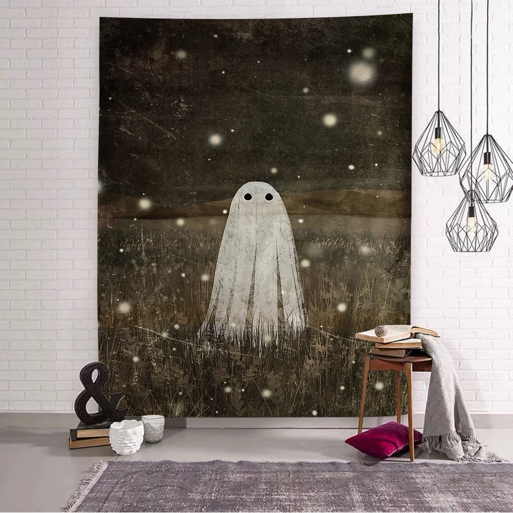 Midnight Conjuration And Spooky Ghost Printed Large Wall Tapestry Hanging Tarot Hippie Wall Rugs Dorm Cheap Hippie Wall Hanging