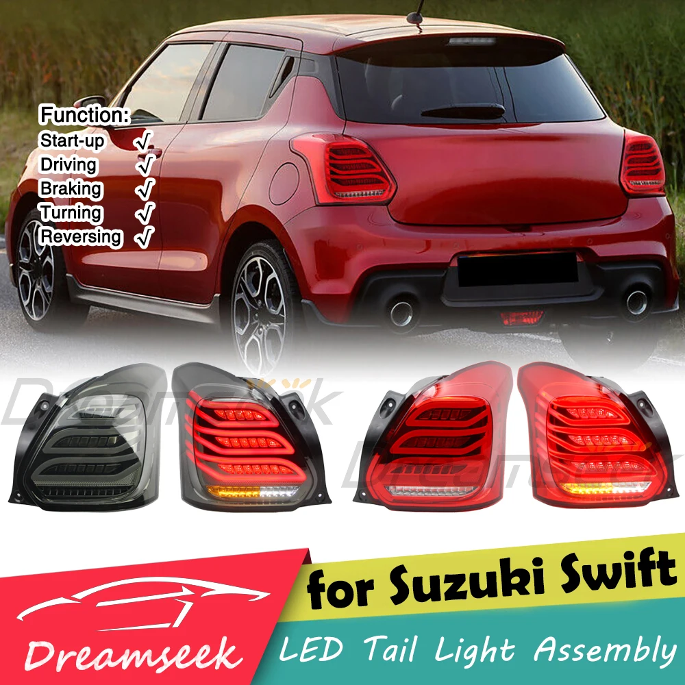 LED Tail Light Assembly For Suzuki Swift A2L 2017-2023 Reflector Rear Brake With Sequential Dynamic Turn Signal Smoke / Red Lens