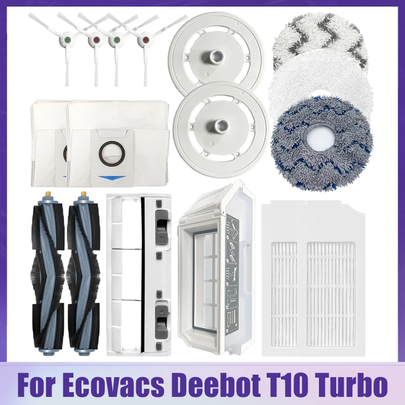 Main Side Brush Mop Rags Replacement For Ecovacs T10 TURBO Robotic Vacuum Cleaner Hepa Filter 2 in 1 Dust Box Water Tank Parts