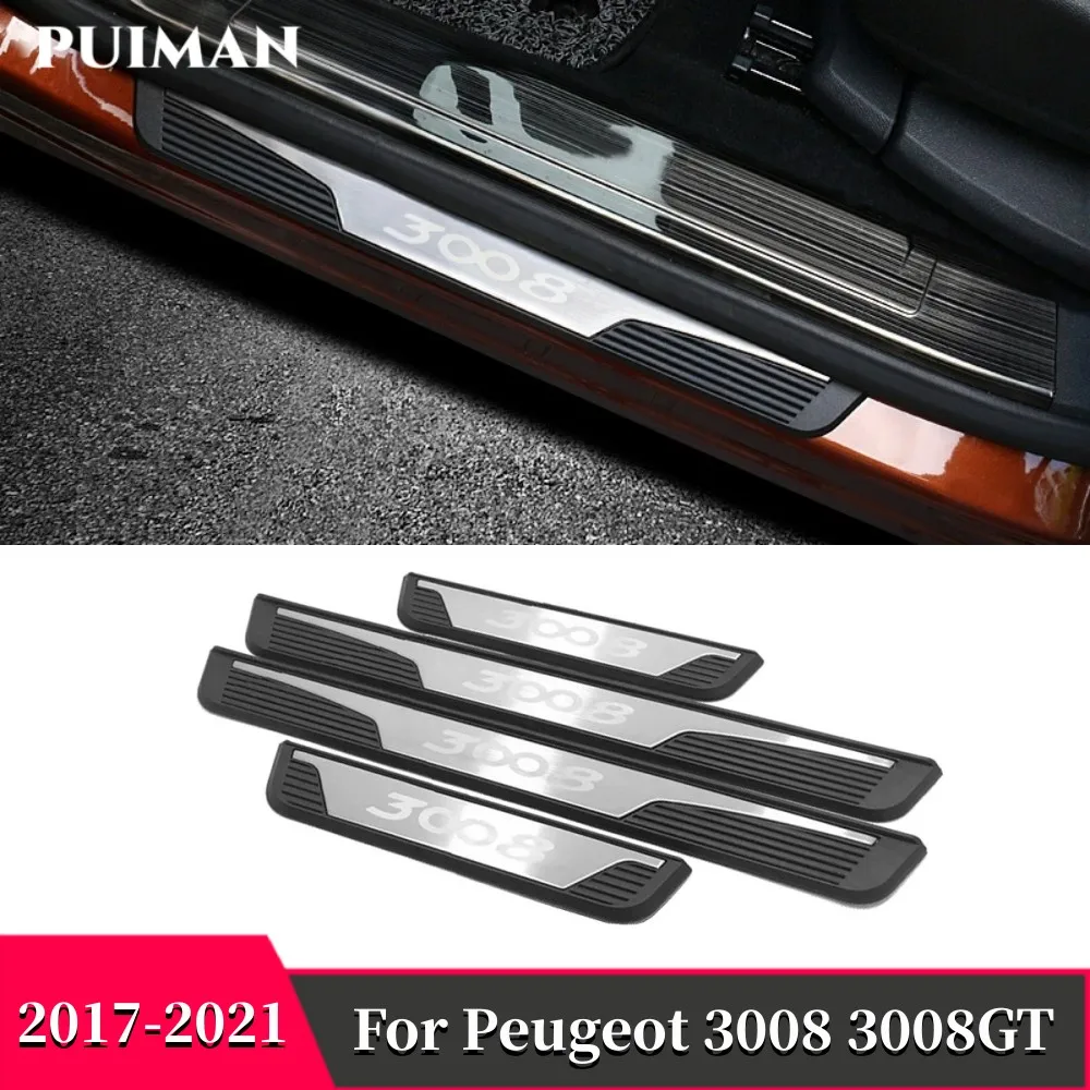 For Peugeot 3008 3008GT Car Door Sill Scuff Plate Trim stainless steel Protector Plates Interior Accessories 2017 2018 2019-2021