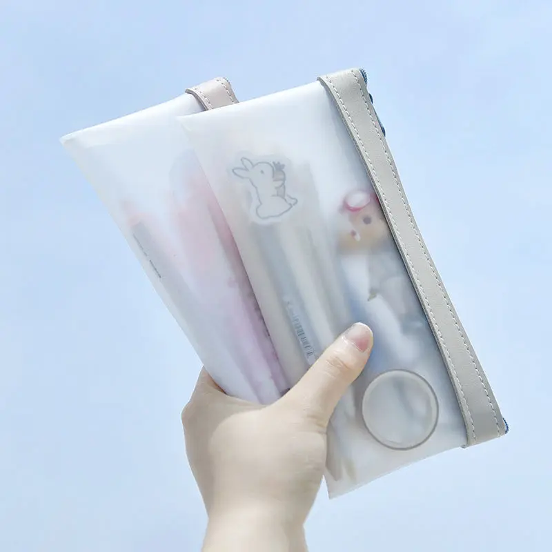 Simple Transparent TPU Leather Korean Fashion INS Pencil Bag Pouches Stationery Organizer Pencil Case Pencilcase School Pen Case