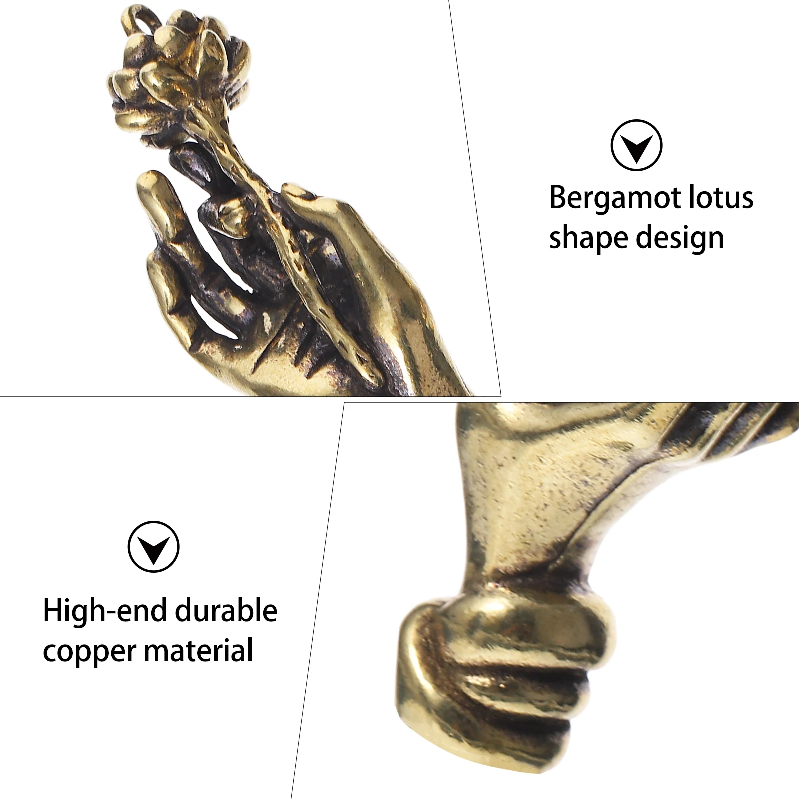 

2pcs Solid Copper Buddha Hand Keychain Pendant Creative Key Ring Ornament Stylish Durable Metal Accessory Cool Hanging