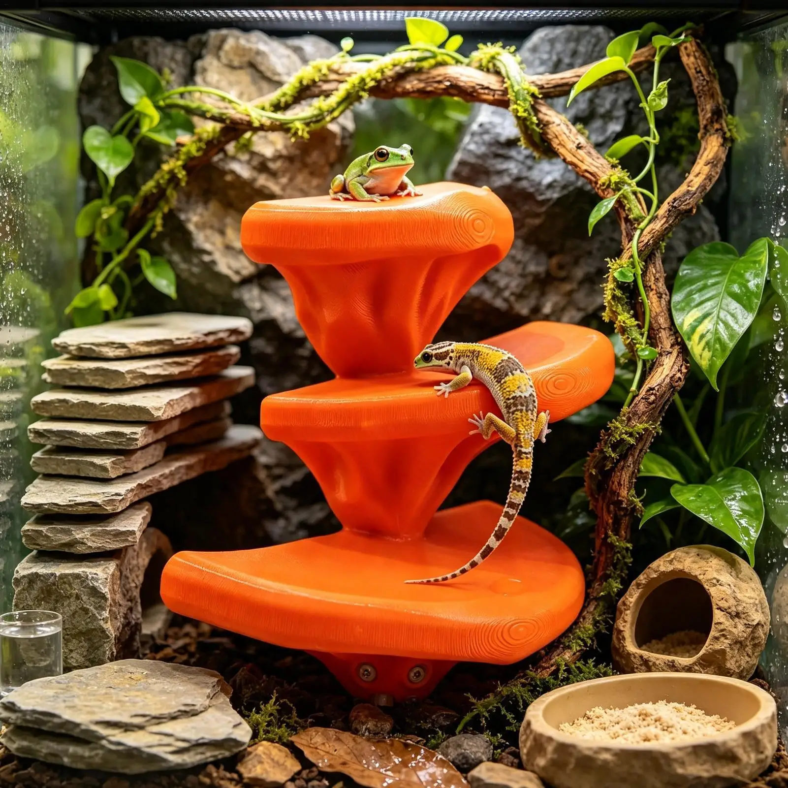 Crested Gecko Tank Accessories Suction Cup Realistic Mushroom Rest Reptile Decor for Frog Turtle Indoor