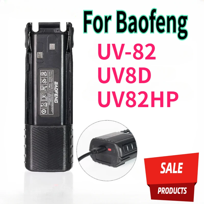 For Baofeng UV-82 Walkie Talkie Battery Longer Li-ion Battery Support Type-c Charging for UV82 UV8D UV82HP Two Way Radios