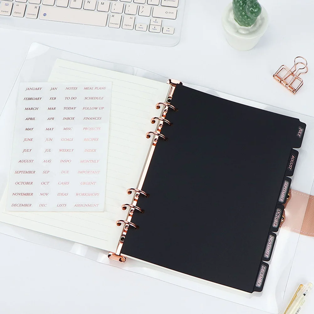 

6pcs A5 Loose Leaf Divider Black PP Insertable Binder Dividers for Notebooks Index Tabs Page Markers Classification