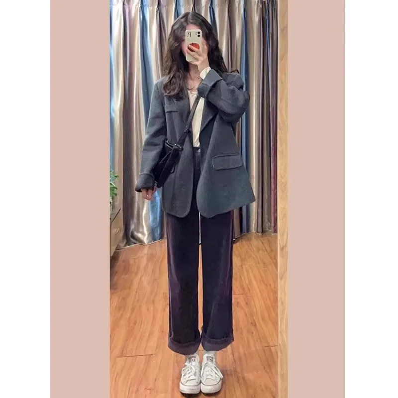 Insozkdg Autumn Winter Gray Jacket Women Professional Attire Elegant Goddess High-end Trendy Small Blazer Upper Garment Hot Sale