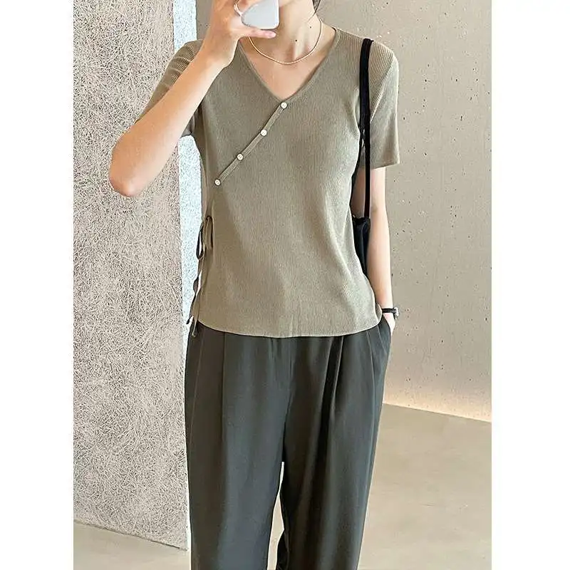 Mulan Vne Slimfit محبوك Tirt المرأة عادية Sle ربيع جديد Arr ort Sve لون نقي القطن 00% Tirt