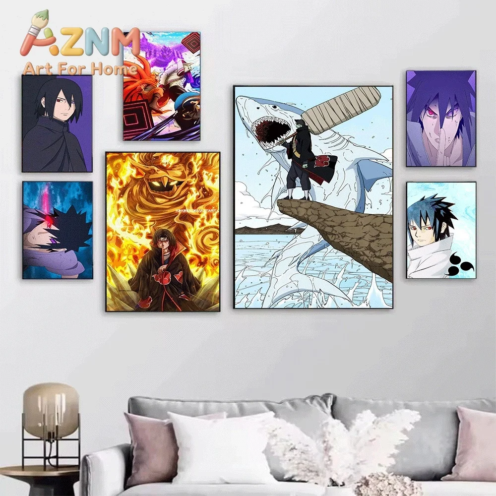 Anime Naruto Uchiha Sasuke Curse Mark Canvas Wall Poster, Popular Ninja Character Art Print, Modern Home Bedroom Background Wa