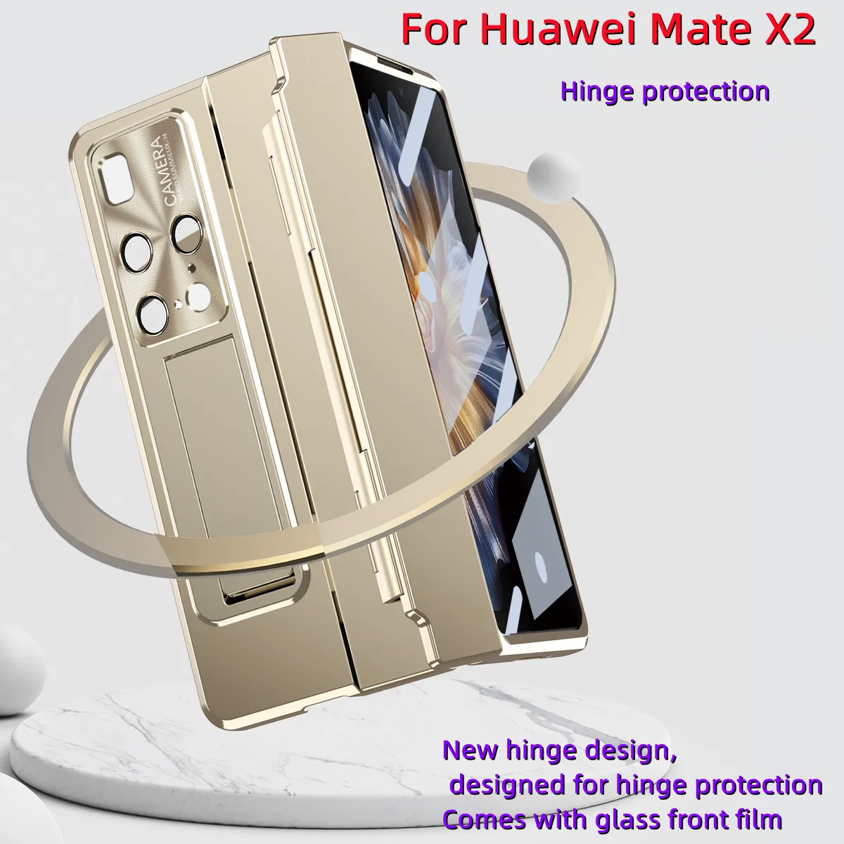 

Armor Phone Case For Huawei Mate X2 Plated Flat Hinge Full Package Cover Comes with Glass Front Film And Folding Bracket