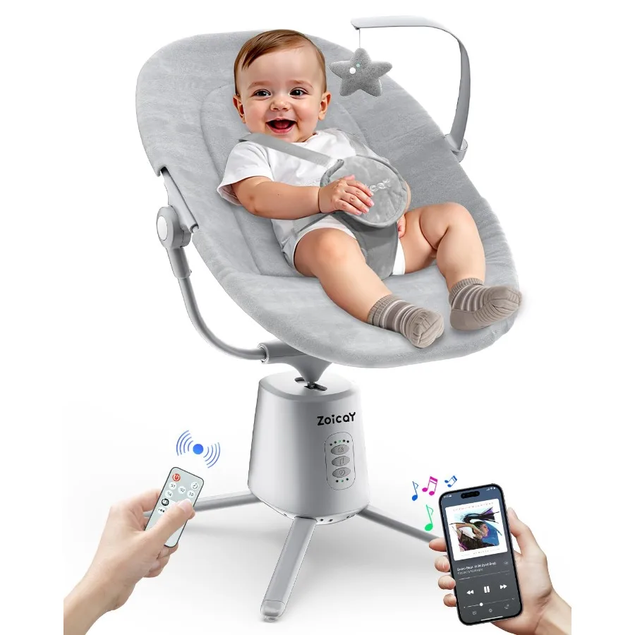 Lichtgewicht babyschommel voor baby's met 3 modi, 5 snelheden, BT-compatibele app, afstandsbediening, elektrische schommel, 6 slaapliedjes en 3 T