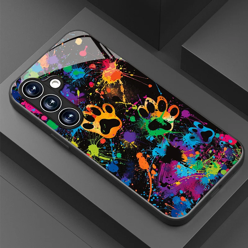 Graffiti colored cat paws Phone case s26 ultra case s25 Glass phone case for Samsung Galaxy s26/s25/s24/s23/s22 Ultra FE Plus