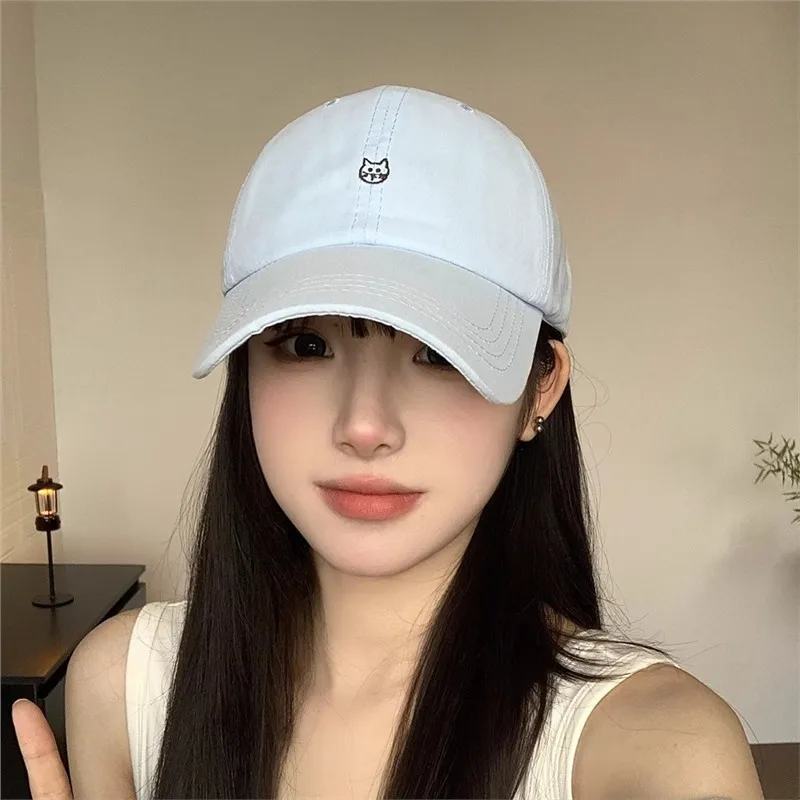 Cute Cat Embroidery Baseball Cap for Women Beige Soft Top Dad Hat Outdoor Sports Casual Baseball Cap for Women Girls view 2