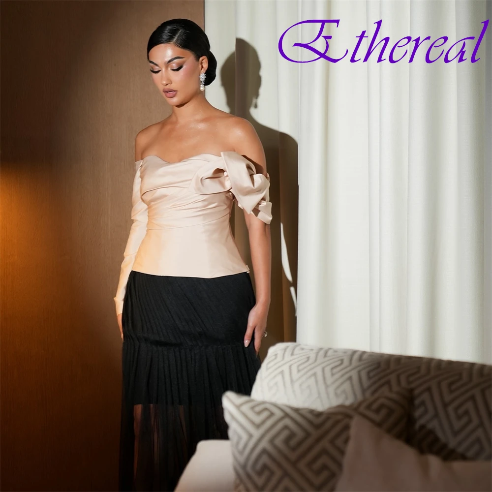 تخصيص أنيقة قارب الرقبة مساء اللباس أزياء الشيفون فساتين حفلة موسيقية حساسة التباين اللون فساتين المناسبات الخاصة #1