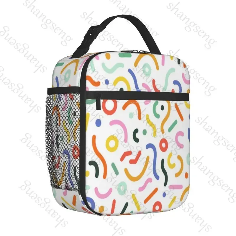 Colorful letter line patterns Lunch Bag insulated bag,student thickened waterproof Bento Bag Outdoor Travel Ice Pack, Picnic Bag