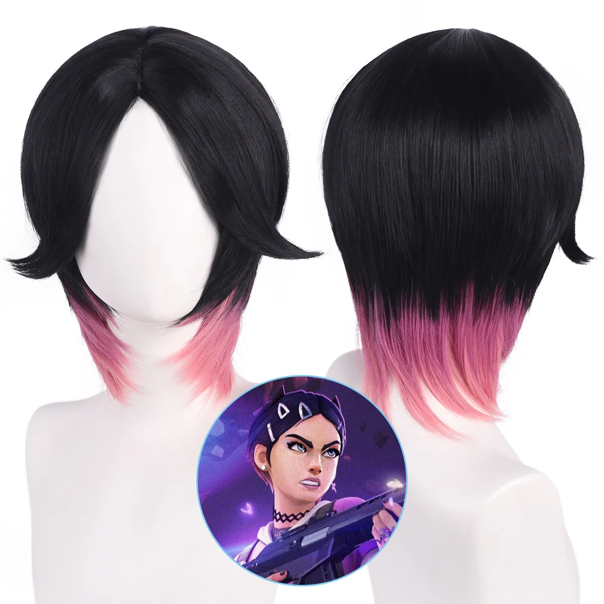 

Synthetic Wig Middle Part Pink Highlights Black Mixed Color Costume Party Cosplay Hair for Women Daily Use Fashion Heat