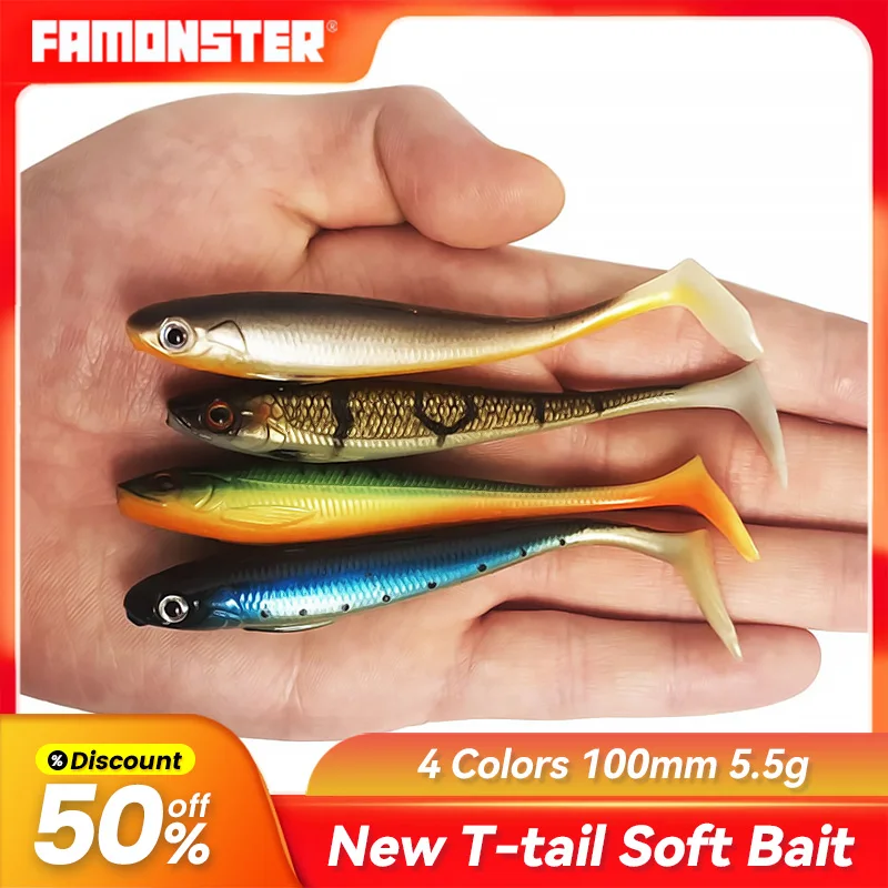 

Famonster Fishing Lure Soft Bait 100m/5.5g Duck Foot Bionic T-tail Bait Seawater Freshwate Fake Gear Set Silicone Bass Pike