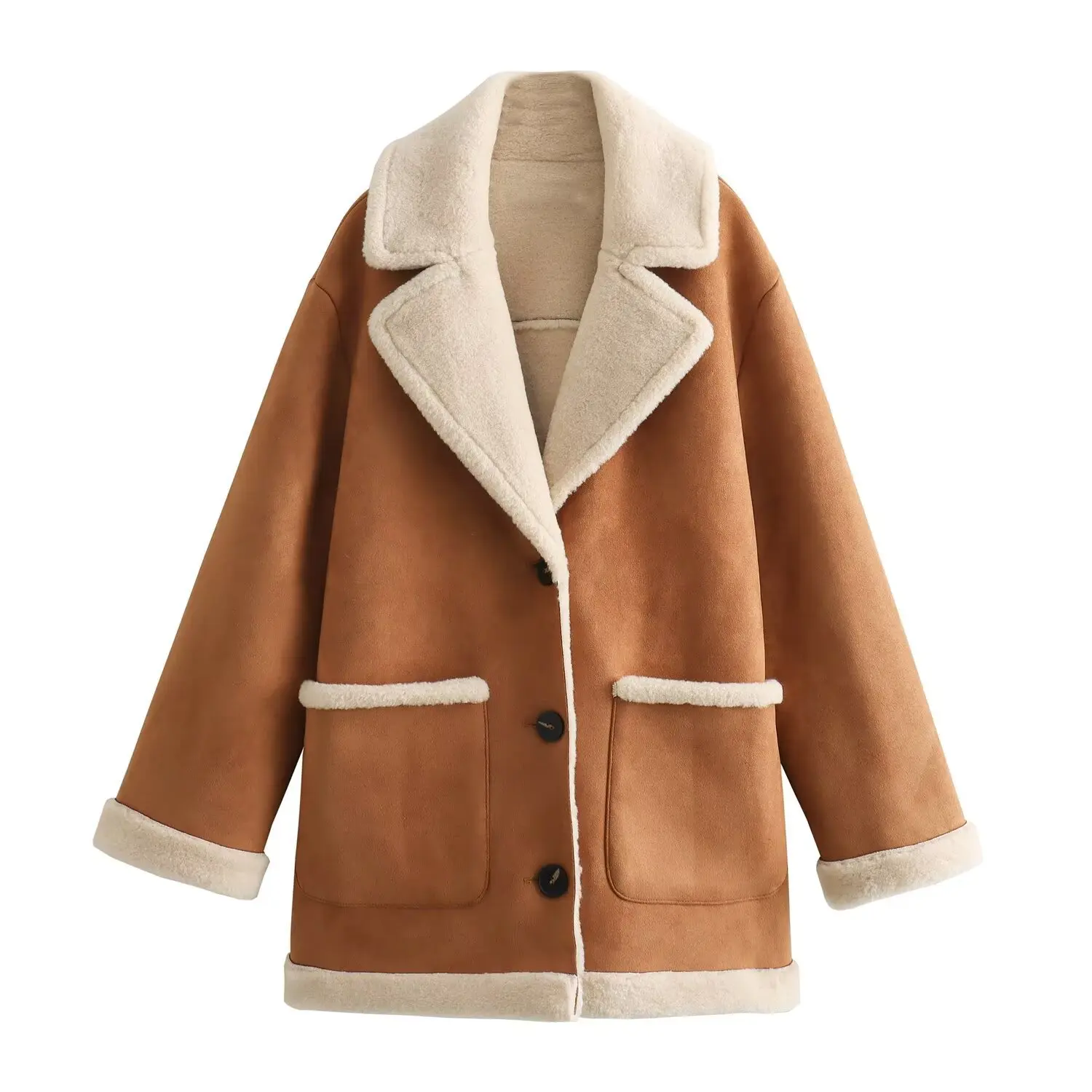 Women Casual Warm Coats Solid Color Turn-Down Collar Long Sleeves Pockets Single Breasted Woman Vintage Winter Coats