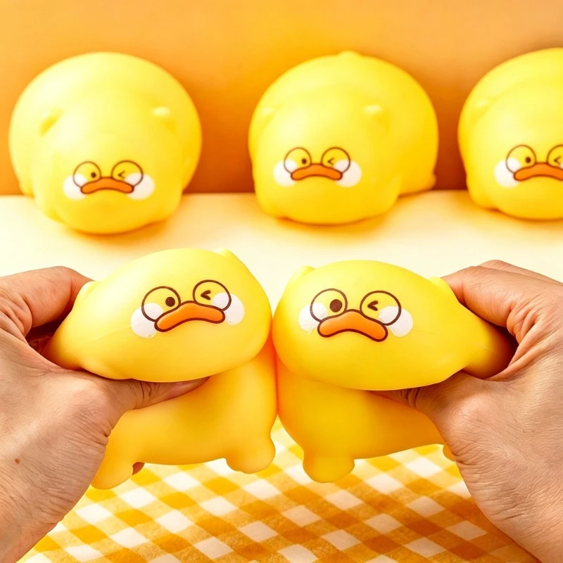 Funny Duck Squishy Toy Filled Block Cartoon Yellow Duck Stretchy Animal Stress Ball Sensory Therapy Anti Anxiety Fidget Toy
