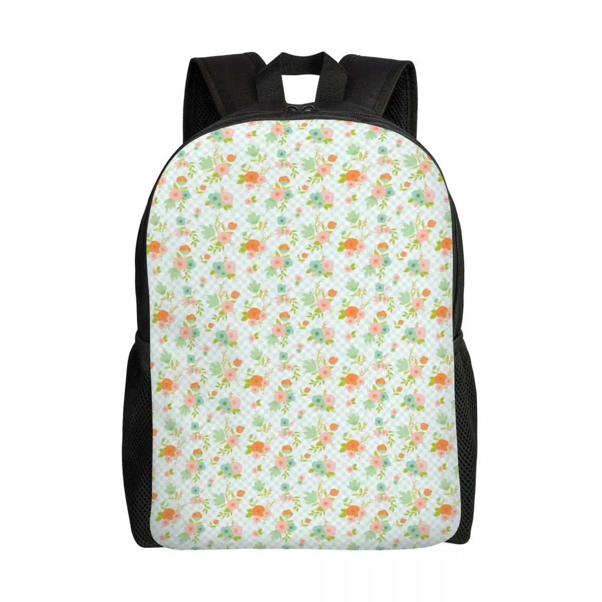 Mochila personalizada para hombres y mujeres, bolso escolar universitario, resistente al agua, con estampado de menta y flores, a cuadros vichy, con amor