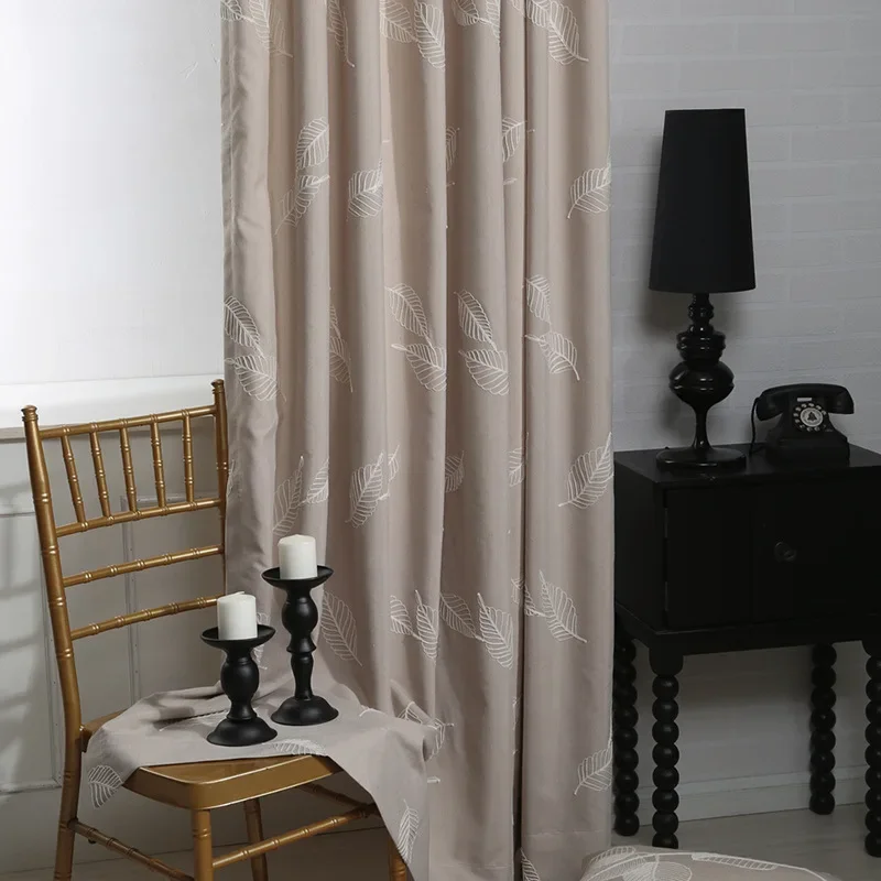 American Pastoral High Precision Leaf Embroidered Curtains for Living Room Bedroom, Cotton Linen Curtain, Custom Chinese Curtain