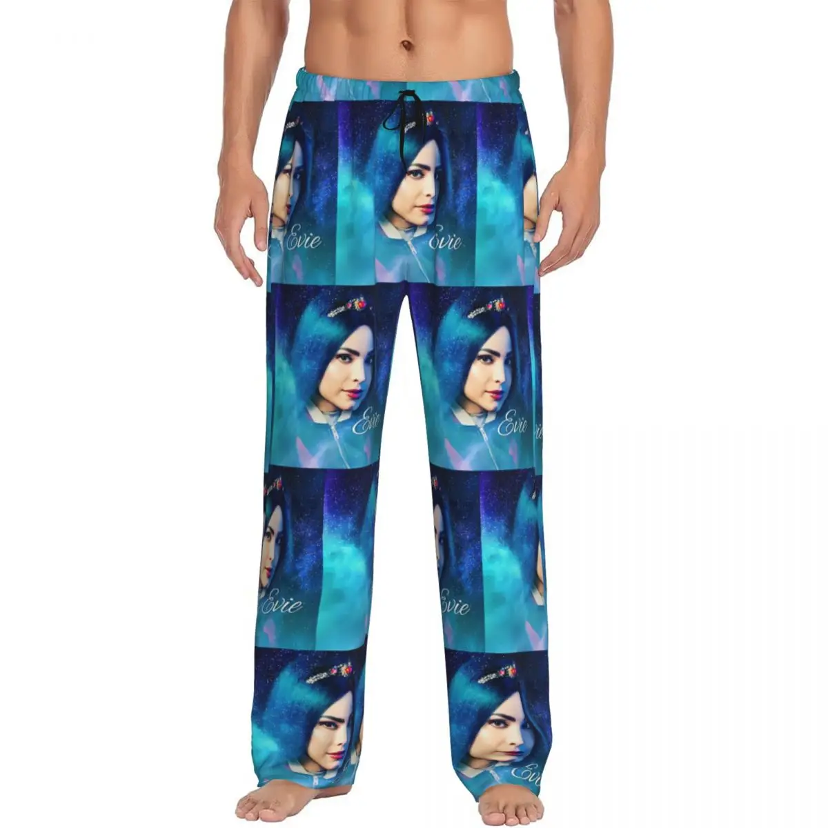 Custom Printed Men Evie Blue Princess Pajama Pants Descendants Sleep Sleepwear Bottoms with Pockets