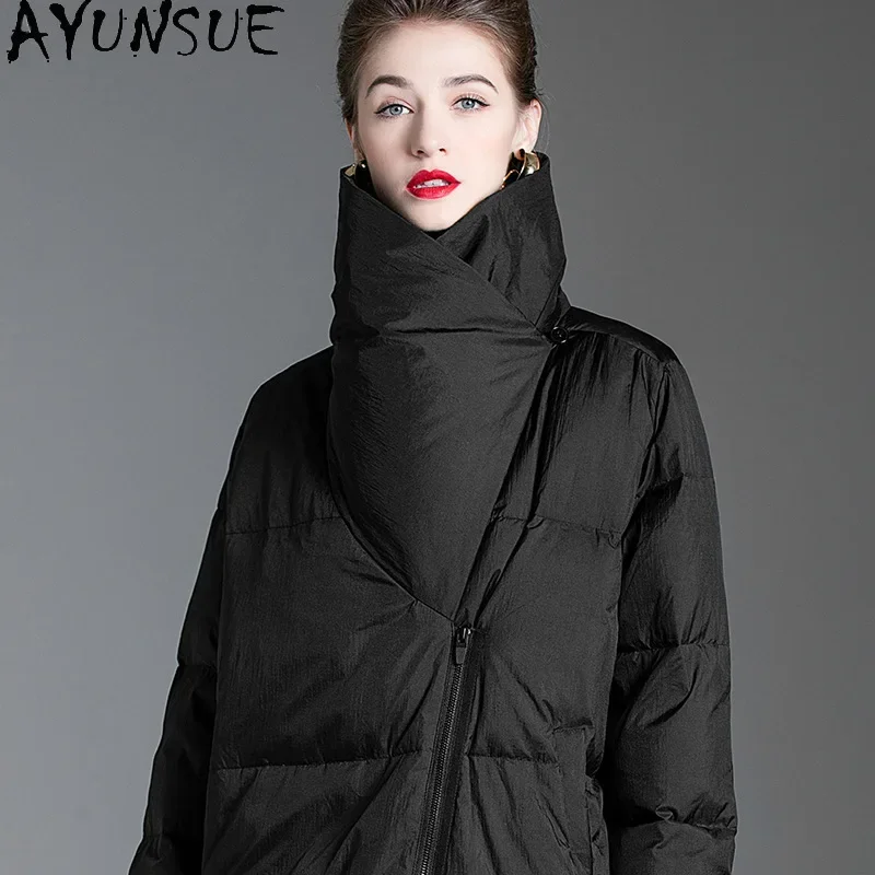 AYUNSUE Weiße Entendaunen-Pufferjacke für Damen, modisch, lange Daunenmäntel, hochwertige Oberbekleidung, warme Winterkleidung Nadal Nadal Turismo