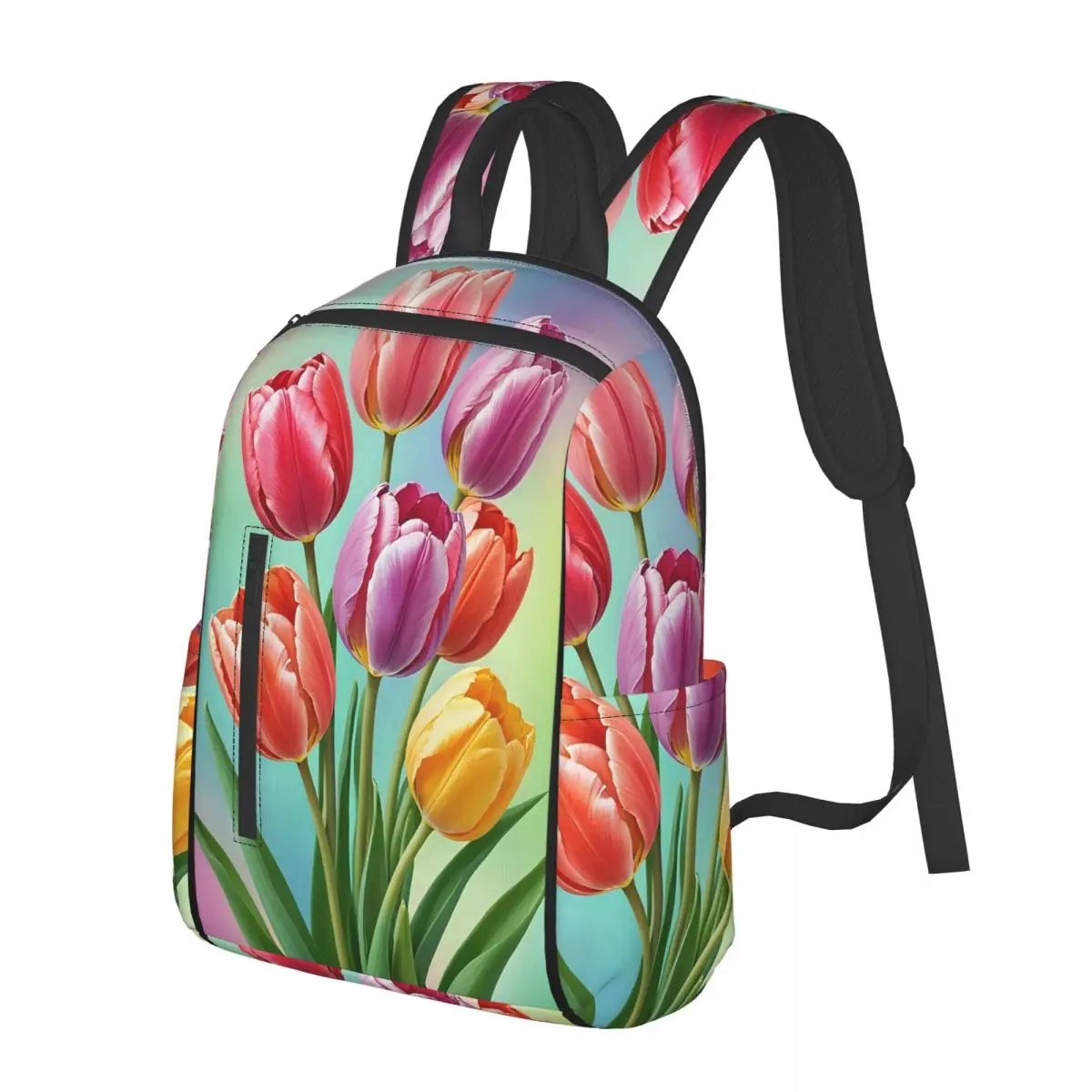 Purple Tulip Oil Painting Print (2) Student Backpack School Bag Hiking Travel Daypack for Men Women Bookbag Shoulder Bags