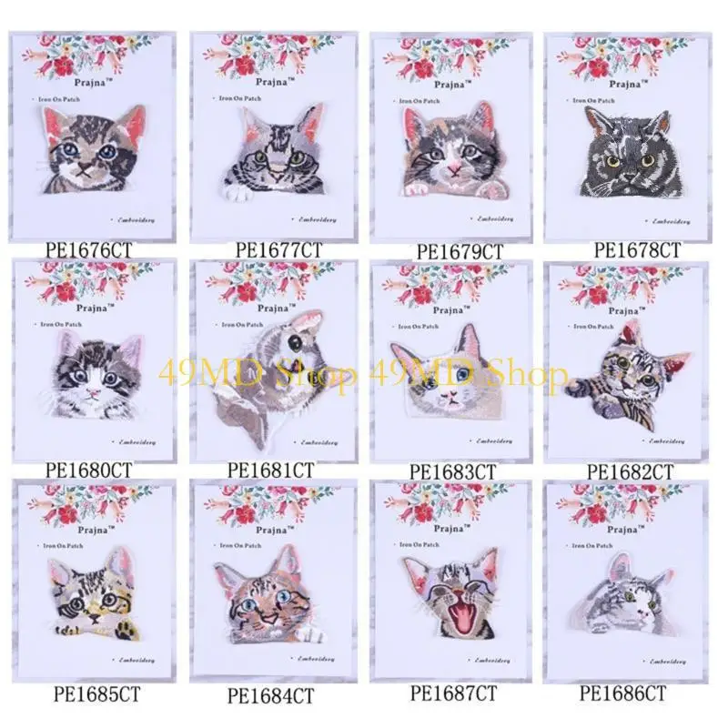 49MD Decorative Cats Cloth Patches Halloween Costume Patches Embroidery Appliques for Creative Clothing Ideas