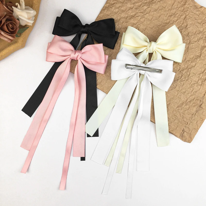 Vintage Large Bow Hair Clip Trend Long Ribbon Hairpins Barrettes Headwear For Women Girl Hair Accessories Wedding Jewelry