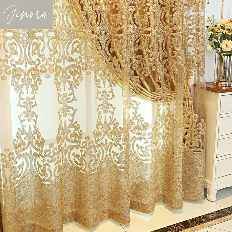 Modern Light Luxury Brown Tulle Curtains for Bedroom Living Room High Quality Gold Blackout Valance Curtain Customization Decor