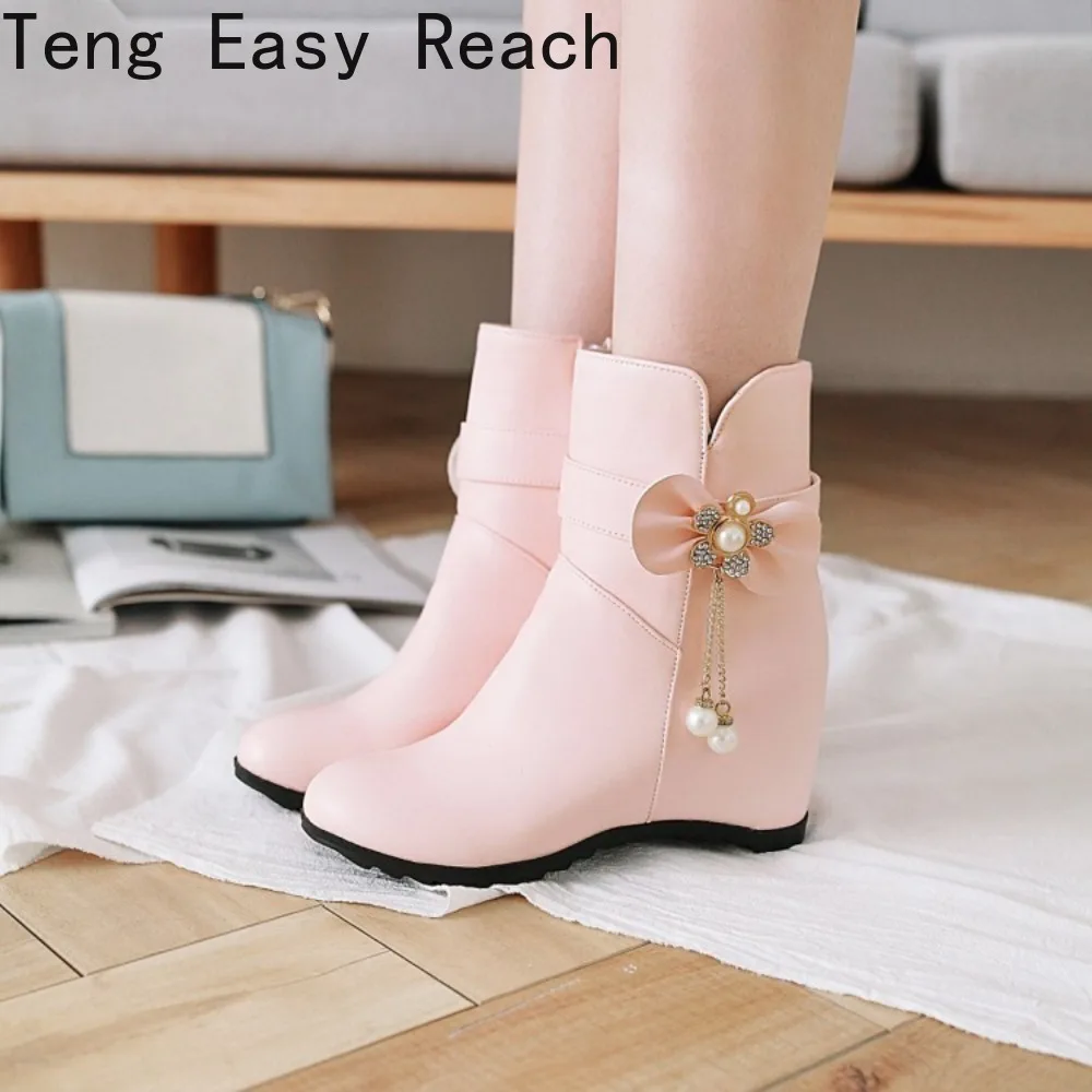 Fashion Wedges Brand Women's Party Shoes White Mid-Calf Boots Winter Boots-Women Round Toe Ladies Autumn 2026 Winter Boots